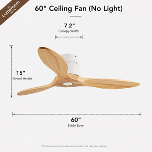 60 Inch Modern Wood Ceiling <b>Fan</b> Without Light Low Profile <b>Remote</b> <b>Control</b> 3 Solid Wood Blades for Living Room - Product Image 5