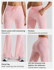 Fabricant OEM Vente en gros Tenue de sport personnalisée Cordes de tirage d'automne en coton Pantalon de survêtement évasé Pantalon de jogging pour femme avec poche - Product Image 3