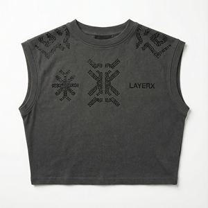 T-shirt court imprimé en coton 100% pour femme, coupe ample, style punk avec strass thermocollés personnalisés, mode Y2K, streetwear, OEM - Product Image 2