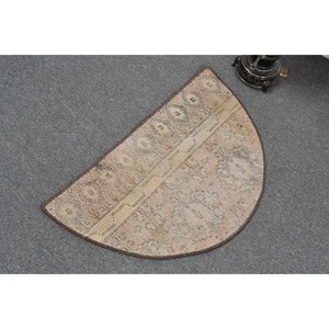 พรมขนสัตว์ตุรกีสีเบจ2.5 x 1.5ft วินเทจทำด้วยมือพื้นที่ขนาดใหญ่รูปสี่เหลี่ยมผืนผ้าสไตล์ทาบริซน้ำยางนามธรรมสำหรับโถงทางเดินของห้องวัยรุ่น - Product Image 4