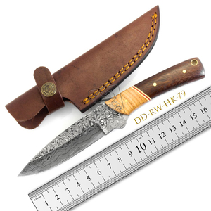 Customized Damascus Steel Knife DD-RW-HK-74 192 Layers High Grade Rosewood Natural <b>Wood</b> Handmade Pocket Blade Leather Sheath - Product Image 5