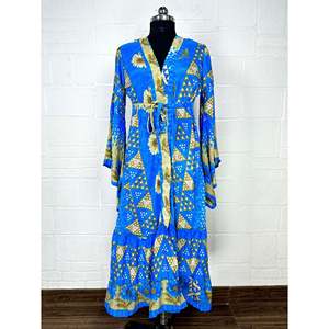 Recycled Vintage Silk Sari <b>Robe</b> Boho Floral Print Dressing Gown <b>Beach</b> Coverup or Bridesmaid Anniversary Gift - Product Image 1