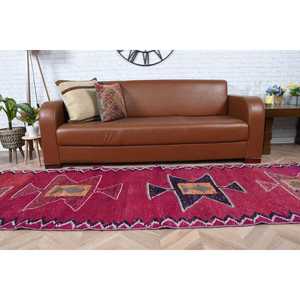 พรมวินเทจสไตล์ตุรกี ลายปะติดปะต่อ เป็นมิตรกับสิ่งแวดล้อม ทำจากขนสัตว์สีแดง พร้อมแผ่นรองหลังทำจากยางลาเท็กซ์ ขนาด 3x11.7 ฟุต สำหรับตกแต่งบ้าน - Product Image 5