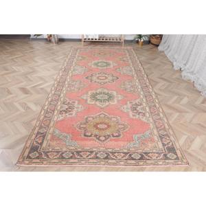0.4x10.7 ft Turkish <b>Runner</b> Rug, <b>Red</b> Green Vintage Moroccan Wool Rug - Product Image 1