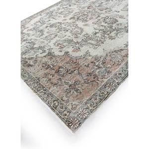 Tapis en laine noué à la main beige-brun vintage pour la maison - Idéal pour salon, couloir, entrée, chambre d'adolescent - Motif médaillon rectangulaire en puzzle - Product Image 2