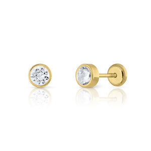 Vintage Trendy <b>Round</b> CZ Stone Gold Fine Stud Earrings with Yellow and Rose Gold <b>Basin</b> Drop and Hoop Ear Jewelry - Product Image 1