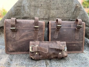 Alforja de cuero para motocicleta, conjunto de tres bolsas para bicicleta - Product Image 2