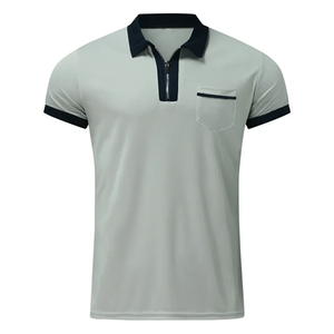 Polo inspirado en la ropa de calle para hombre, camisa con rayas verticales media cremallera y a la moda para estilo diario, pedido personalizado - Product Image 3
