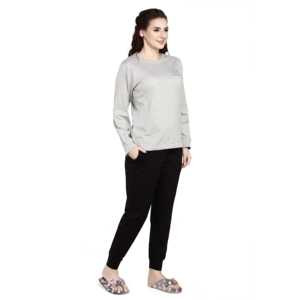 Ensemble de pyjama Evolove pour femme, manches longues, col rond, gris avec imprimé Evolove, combinaison de nuit en tricot doux - Product Image 2