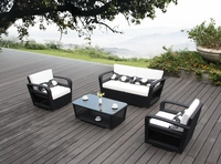 Ensemble de canapés de jardin modernes complets avec structure en aluminium, coussins en PU haute densité, plateau de table en verre - Design en rotin tressé