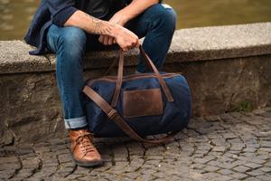 <b>Large</b> Zippered Cowhide Tote Duffle <b>Bag</b> Solid Color <b>Canvas</b> Genuine Leather Travel Luggage with Hasp Closure LCRG-0070 - Product Image 5