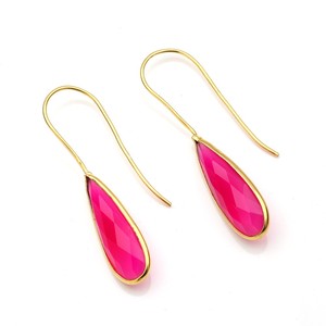 Superbe qualité 925 Sterling Silver Hot Pink Calcedony Gemstone Teardrop Boucles d'oreilles Femmes Fine Hoop Mariage Mariage Mode Or - Product Image 4
