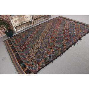 Alfombra Turca Vintage de 5.6x9.2 pies (170x281 cm), Alfombra de Lana Azul Kilim - Product Image 3