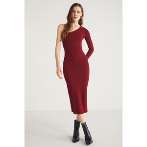 Vestido Midi Ajustado de Mujer, Color Rojizo, Corte Entallado, Tejido Acanalado, Marca ETHIQUET - Product Image 1