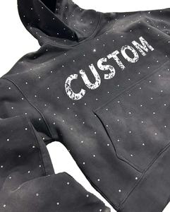 Sweat-shirt à capuche surdimensionné de haute qualité pour hommes, streetwear, lavage à l'acide, strass, délavé au soleil, sweats à capuche et sweat-shirts - Product Image 3