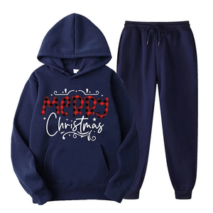 Survêtement à capuche imprimé Joyeux Noël pour femme, manches longues, décontracté, hiver, beige, coton, coupe classique - Product Image 3