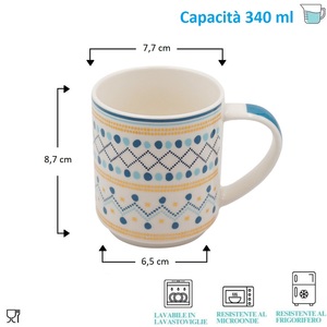 Set di 4 tazze di porcellana blu giallo bianco 340ml con motivi geometrici/animali per tè latte cioccolato caldo tazze in ceramica - Product Image 2