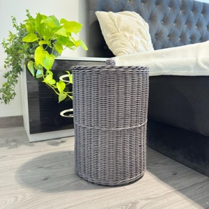 Cesta Alta de Mimbre Gris con Tapa para Organizar Almohadas y Mantas, Cestas de Almacenamiento Hechas a Mano, Ratán Natural, Modernas y Multifuncionales - Product Image 2
