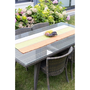 Camino de Mesa de Lino Orgánico Hecho a Mano, 50x150cm, Verde, Naranja y Blanco a Rayas, Decoración Rústica para el Hogar, Técnica de Tejido - Product Image 2