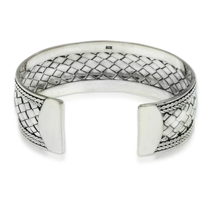 Pandan Weaving Design Elegant <b>Fashion</b> Hand-Crafted Sterling Silver <b>Cuff</b> <b>Bracelet</b> Chain Link Bangles Christian Inspired Gift Idea - Product Image 2