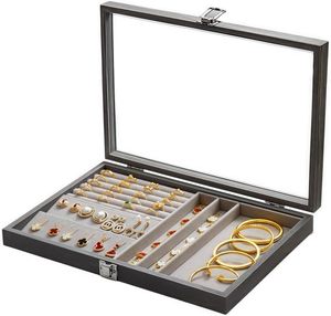 มาใหม่กล่องเก็บเครื่องประดับสีดำวอลนัทขนาดเล็กสร้อยข้อมือต่างหูสร้อยคอกล่องแสดงเครื่องประดับที่มีแก้ว HD - Product Image 4