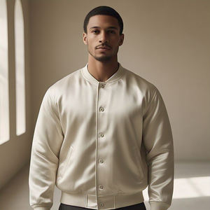 Veste bomber en toile satinée personnalisée pour homme, bouton en corne, col rond, style streetwear, imperméable, hiver, vêtement d'extérieur - Product Image 4