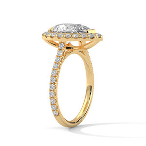 Anillo de Diamante Cultivado en Laboratorio de 14K, Corte Brillante, Engaste Halo, Chapado en Oro de 14K, Clásico para Mujer, Anillo de Compromiso, Anillo de Boda - Product Image 6