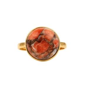 Bague en argent sterling véritable 925 plaqué or 18 carats pour bijoux fins Mohave Spiny Oyster Copper Turquoise Gemstone 12mm Bezel Setting Ring - Product Image 1