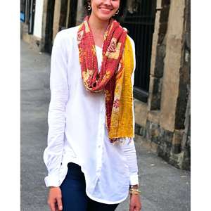 Bufanda Kantha Reversible Vintage 100% Algodón con Estampado a Mano, Accesorio de Moda para Mujer - Pañuelo y Estola - Product Image 5