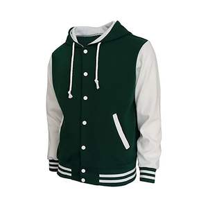 Nouveau sweat-shirt varsity en polyester/coton vert respirant à manches blanches, style streetwear, boutonné, pour l'hiver - Product Image 2