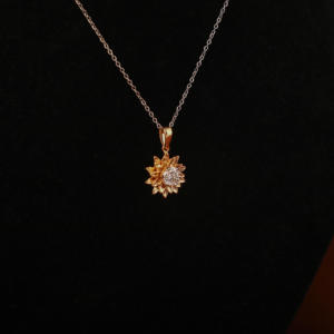 จี้เพชรทรงดอกไม้แบบเจียระไนทรงกลม เพชรเลี้ยงในห้องปฏิบัติการ ทอง 14k ดีไซน์ใหม่ทันสมัยสำหรับผู้หญิง - Product Image 4