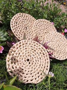 Handcrafted Raffia <b>Drink</b> <b>Coaster</b> Set With Unique Patterns Colors And Textures To Add A Cozy Rustic Bohemian Feel - Product Image 2