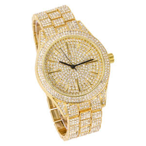 นาฬิกาแฟชั่นทรงเหลี่ยมประดับเพชรเทียม สายสแตนเลสสีทอง หน้าปัดแบบกระจก ควอตซ์ โบราณ - Product Image 1