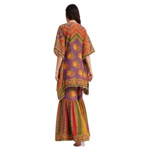 Ensemble Sharara multicolore imprimé en tissu pour réception de fête de mariage et célébrations culturelles traditionnelles - Product Image 5