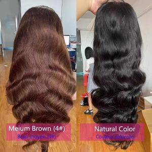 Sô cô la nâ<span class=keywords><strong>u</strong></span> đóng cửa tóc Tóc Giả cơ thể sóng 13x6 HD tóc con người ren phía trước Tóc Giả Brazil tóc con người tóc thô glueless HD ren tóc giả - Product Image 4