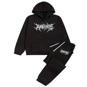 DTG ชุดวอร์มพิมพ์ลายสำหรับผู้ชายเสื้อมีฮู้ดพิมพ์ลายตัวอักษรชุดวอร์มกางเกงขาบานชุดลำลองสตรีทแวร์ - Product Image 1