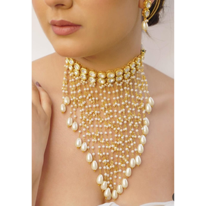 Luxury Gold-Plated Kundan <b>Pearl</b> <b>Choker</b> Necklace with Cascading <b>Pearl</b> Strings Bridal Statement Neckpiece Indian Wedding &Festive - Product Image 2
