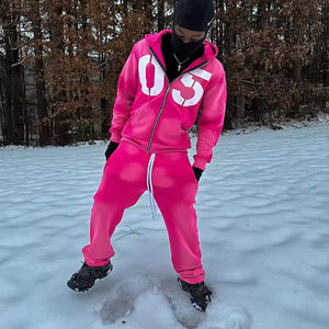 Survêtements d'hiver imprimés pour hommes par le fabricant, ensemble de vêtements de survêtement zippé, sweat-shirt à capuche et pantalon de survêtement, ensemble de sweat-shirt à capuche délavé à l'acide - Product Image 2