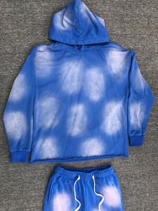 Streetwear personnalisé Sweats à capuche pour hommes Pantalon de qualité supérieure Hip Hop Acid Wash Sun Faded Rhinestone Print Pullover Design Washed Hoodie - Product Image 3