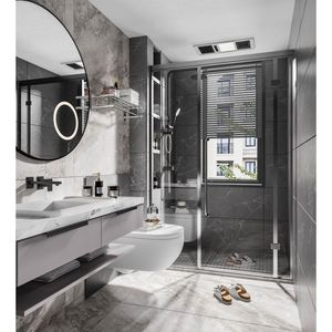 Specchio da Bagno in Vetro Wenge Vintage con Scrivania e Sedia, Combinazione Lavabo e Mobile da Bagno - Product Image 4