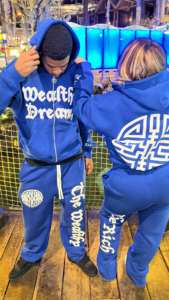 Survêtements amples en coton lourd pour hommes Sweat-shirt zippé Sweats à capuche et pantalons de survêtement avec broderie en détresse - Product Image 4