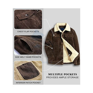 <b>Mens</b> <b>Corduroy</b> Sherpa Lined Trucker Jacket Thickened Warm Winter Coat Casual Vintage Style Outerwear for Cold Weather Daily Wear - Product Image 5