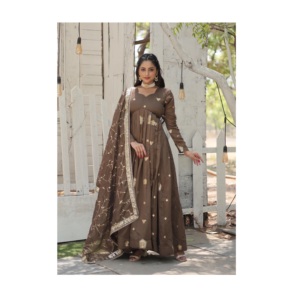 Wholesale Factory Supply <strong>Pakistani</strong> Clothing <strong>Anarkali</strong> Gown with Fancy V-Neck Party Wear at Affordable Price - Product Image 1