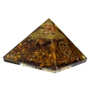 Pyramide d'orgone en oeil de tigre faite à la main avec bobine de cuivre et générateur d'énergie de symbole de géométrie sacrée pour la guérison et la méditation - Product Image 3