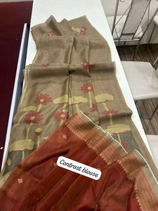 Nouveau motif classique et à la mode fantaisie imprimé floral doux Muga coton soie tissu Latkan travail une minute drapé Saree avec chemisier - Product Image 4