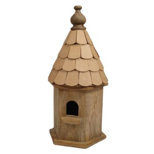 Maison d'oiseau en bois massif avec toit en métal argenté et cabane à anneaux pour balcon de jardin Maison d'oiseau décorative en métal - Product Image 5