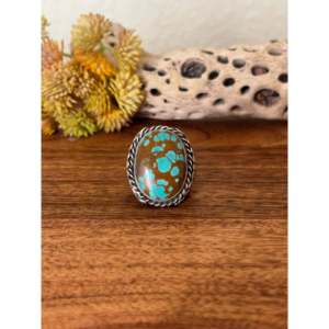 Turquoise & Sterling Silver <b>Ring</b> Size 9-Handmade <b>Boho</b> Jewelry Rhodium Plated Pear Cut Stone - Product Image 1