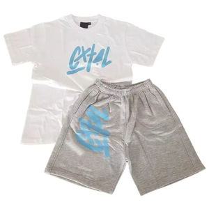 Chándal de algodón pesado, conjunto corto de chándal personalizado de verano, conjuntos de 2 piezas, camisa de gran tamaño para hombre, conjunto de pantalones cortos de malla, Color de contraste - Product Image 3