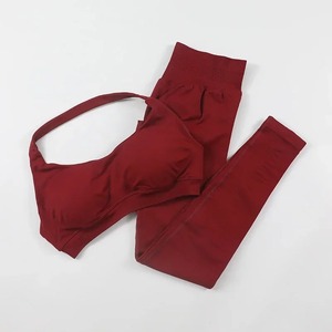 Impact <b>Leggings</b> Set Seamless Yoga Clothing Women Workout Sportswear 2 Piece Halter Sports Bra Scrunch <b>Leggings</b> Gym Sets - Product Image 2