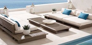 Ensemble d'extérieur moderne de canapés modulaires luxueux avec rembourrage durable et accents en bois de teck pour la détente sur la terrasse ou au bord de la piscine - Product Image 4